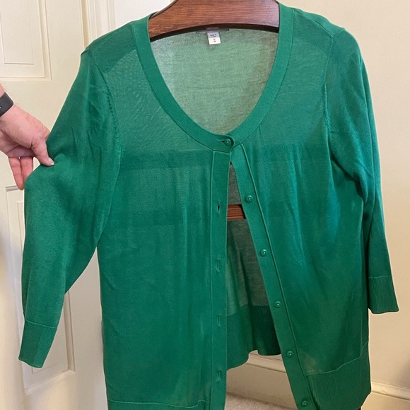 Green sweater with striped top. - Picture 3 of 5